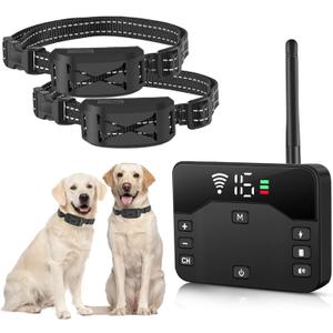 Wireless Dog Fence & Remote Training Collar Combo, Adjustable Electric Dog Fence System with Beep/Vibration/Static Correction, Rechargeable Waterproof Receiver