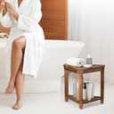 Acacia Wood Shower Stool for Shaving Legs, Shower Foot Rest with Storage Shelf for Inside Small Shower Spaces, Waterproof Shower Foot Stool for Inside Shower, Corner Bath Shower Bench