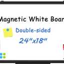 Double-Sided White Board Black Aluminium Frame, 24" x 18" Dry Erase Board Magnetic Whiteboard for Wall, Hanging Mounted Whiteboard Home, School, Office, Kitchen