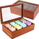 LANNEY Tea Bag Organizer - Acacia Wooden Tea Box Organizer Storage Box, Bag Holder Container with 8 Removable Compartments, Clear Window and Magnetic Lid for Coffee Sugar Countertop Kitchen Cabinet (Walnut Color)