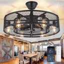 DLLT Caged Ceiling Fan with Lights: 26" Bladeless Fandelier Ceiling Fans with Light and Remote - Black Industrial Chandelier Enclosed Fan Light for Bedroon Living Dining Room Kitchen