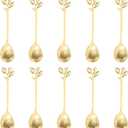 INPROPEXT 10Pcs Gold Coffee Spoons Set, 4.72inch Leaf Mini Espresso Tea Stir Spoon for Coffee Bar Charcuterie Board, Stainless Steel Small Dessert Demitasse Spoons for Sugar, Ice Cream, Cake (Slim)