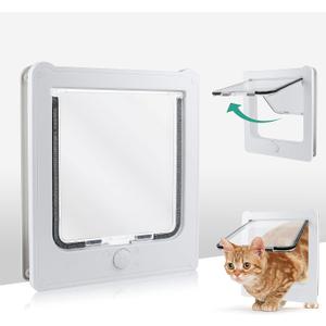 PETLESO Cat Door for Interior Door, Safety Small Pet Door for Interior Exterior Doors Wall with 4 Locks Way, Magnetic Closure Thin Door for Cats Doggie, White