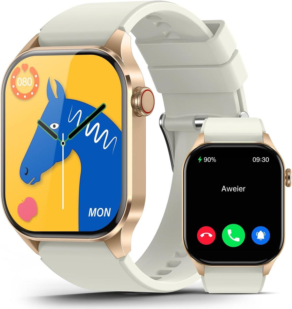 Smart Watch for Women, Bluetooth Call, 2.04" AMOLED Display, 24/7 Heart Rate, Blood Oxygen Blood Pressure Sleep, 136+ Sports Modes, IP68 Waterproof Fitness Tracker, Smartwatch for Android iOS, Beige