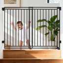 34-53" No Bottom Bar Baby Gates Dog Gate for Stairs, 39" Extra Tall Child Safety Gate with Auto Close Design, Large Walk Thru Door, Extra Wide Hardware Mount Pet Gate for Doorways Deck Indoor Outdoor