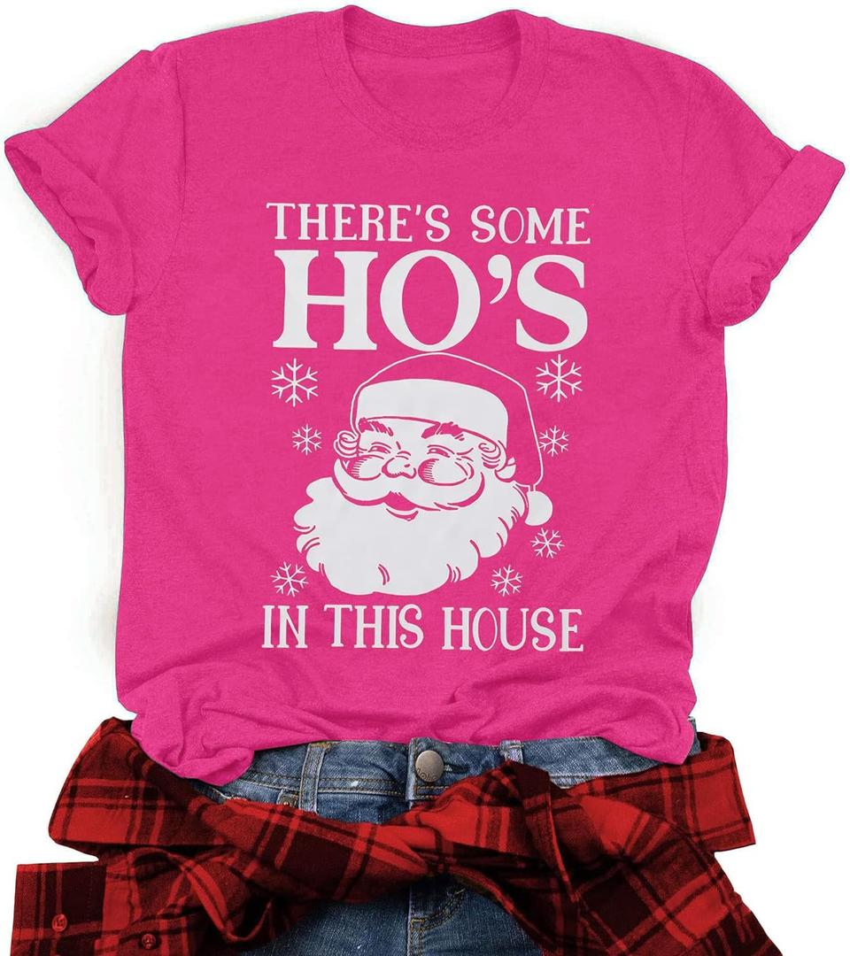 Christmas Santa Shirts for Women Merry Christmas Snowflake T-Shirt Xmas Holiday Tops (Pink, S)