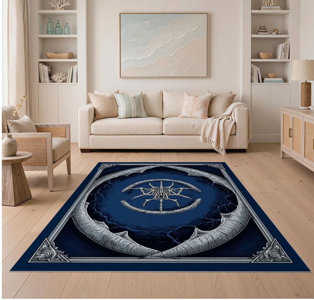 5'x7' Midnight Blue Haunted Staircase Round Ultra-Soft Area Rug