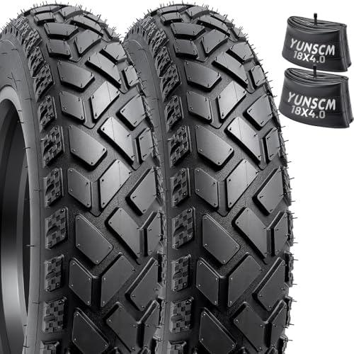 2-PCS 18 inch Heavy Duty 18x4.0 Fat E-Bike Tires and 18X4 Heavy Duty Fat Bike Tubes Scharder Valve Compatible with 18 x 4.0 Electric Bike All-Terrain Directional Tread Bicycle Tires and Tubes (Y-1398)