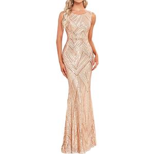 Glitter Formal Dresses Long Evening Gowns Bodycon Mermaid Sparkly Sequin Boat Neck Cocktail Party Dress (Small, Gold)