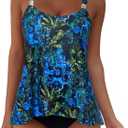 SUUKSESS Women Ruffle High Waisted Tankini Swimsuit Tummy Control Bathing Suit (Blue, XL)
