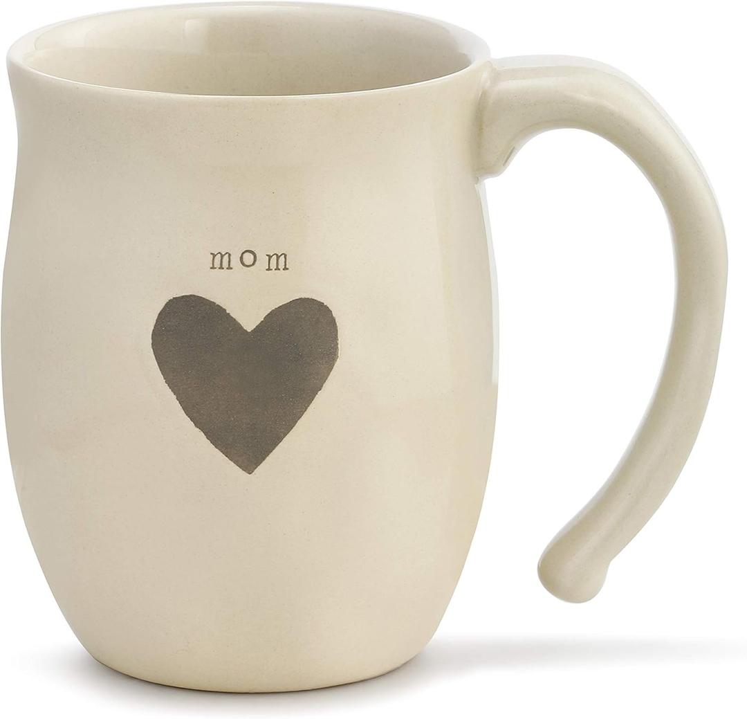 DEMDACO Warm Heart Ivory Stoneware Mom Heart Mug - Meaningful Coffee Mug for Cherished Relationship Reminders - Curved Handle - Comfy Grip - Hand-Thrown - Microwave-Safe