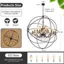 Wellmet Black Chandelier Light, Sphere Chandelier with Crystal for Foyer, Farmhouse Round Hanging Ceiling Lighting Fixture for Dining Room, Living Room Bedroom (Black, 42 inches)