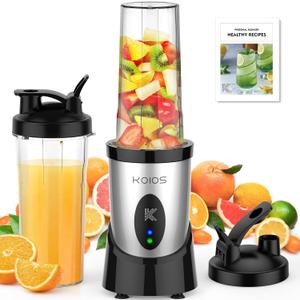 KOIOS Smoothie Blender, 900W Personal Blender for Shakes and Smoothies Kitchen with 2 No-BPA 22oz Portable Cups, Single Serve Smoothies Maker Mixer for Juices, Nutritious Recipe, Silver