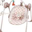 Baby Swings for Infants, Tiny Marvels Portable Swing with Adaptable Speed, Music, Removable-Toy-Bar, Foldable Infant Swing for Indoor and Outdoor Use, 0-9 Months 6-20 lbs(Sander Checker)