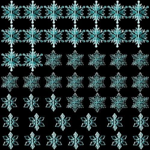 48 Pcs Christmas Acrylic Snowflakes Ornaments Christmas Tree Ornaments Clear Hanging Xmas Crystal Snowflakes Retro with Silver Thread for Christmas Winter DIY Decoration (Light Blue)
