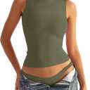 Womens Boat Neck Seamless Tank Tops Sleeveless Double Layering Shirts Basic Going Out Tops Summer Outfits (X-Small, Army Green)