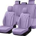 Coverado Seat Covers Full Set, Waterproof Car Seat Covers, Leather Seat Cover for Cars, Front and Back Car Seat Protector, Universal Car Seat Cushions Automotive Accessories Fit for Most Cars, Purple