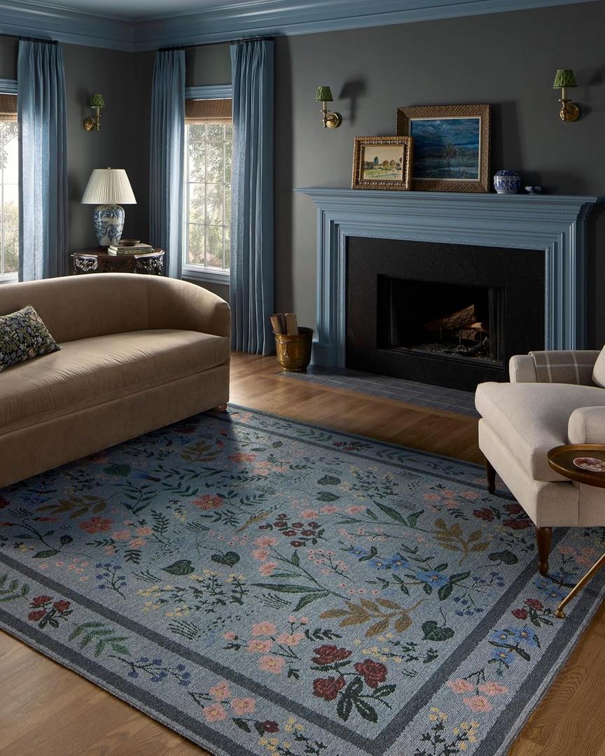 Loloi Rifle Paper Co. Wildwood Collection WWLD-01 Blue 7'-6" x 9'-6" Area Rug
