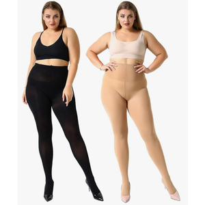 MANZI Women's 2 Pairs Control Top Pantyhose High Waist Plus Size Tights Ultra-Soft, Color Mixture, Size 3XL/4XL