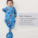 Newborn Baby Bamboo Viscose Knotted Gown Long Sleeve with Mitten Cuffs Sleeper Nightgown 0-3 Months (Aerial Alliance)