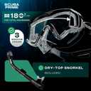 Pano 3 180° Panoramic Dive Mask, Three-Window Tempered Glass Scuba Mask with Dry Top Snorkel, Dual-Layer Silicone Skirt Anti-Leak Diving Gear for Men Women Teens Adults, 4 Color Options