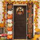 Autumn Wreath,12 Inch Crow and Scarecrow Fall Wreaths for Front Door,Wood Hanging Sign Halloween Door Decorations Autumn Hanging Wall Decor for Farmhouse Home Indoor Outdoor Party Supplies (Styl 7)
