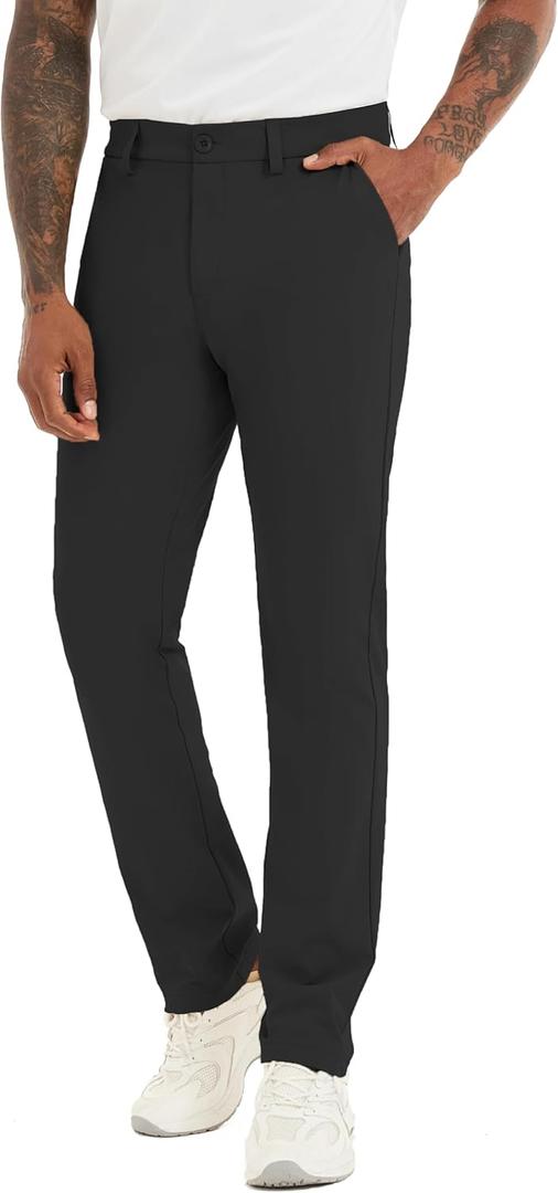 Mens Slim Fit Golf Pants, Lightweight Comfortable Dress Pants Slacks Trousers for Work & Casual with Pockets, 30"/32"/34" (Black)