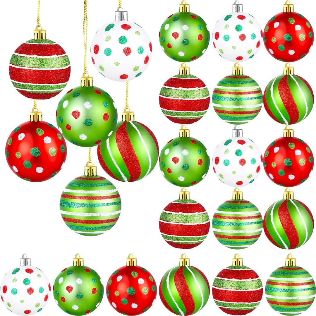 24 Pcs Christmas Tree Ball Ornaments 2.4 Inch Glittering Plastic Hanging Decorations Shatterproof Swirl Candy Cane Balls Christmas Tree Pendants for Xmas Holiday Party Decoration (24)
