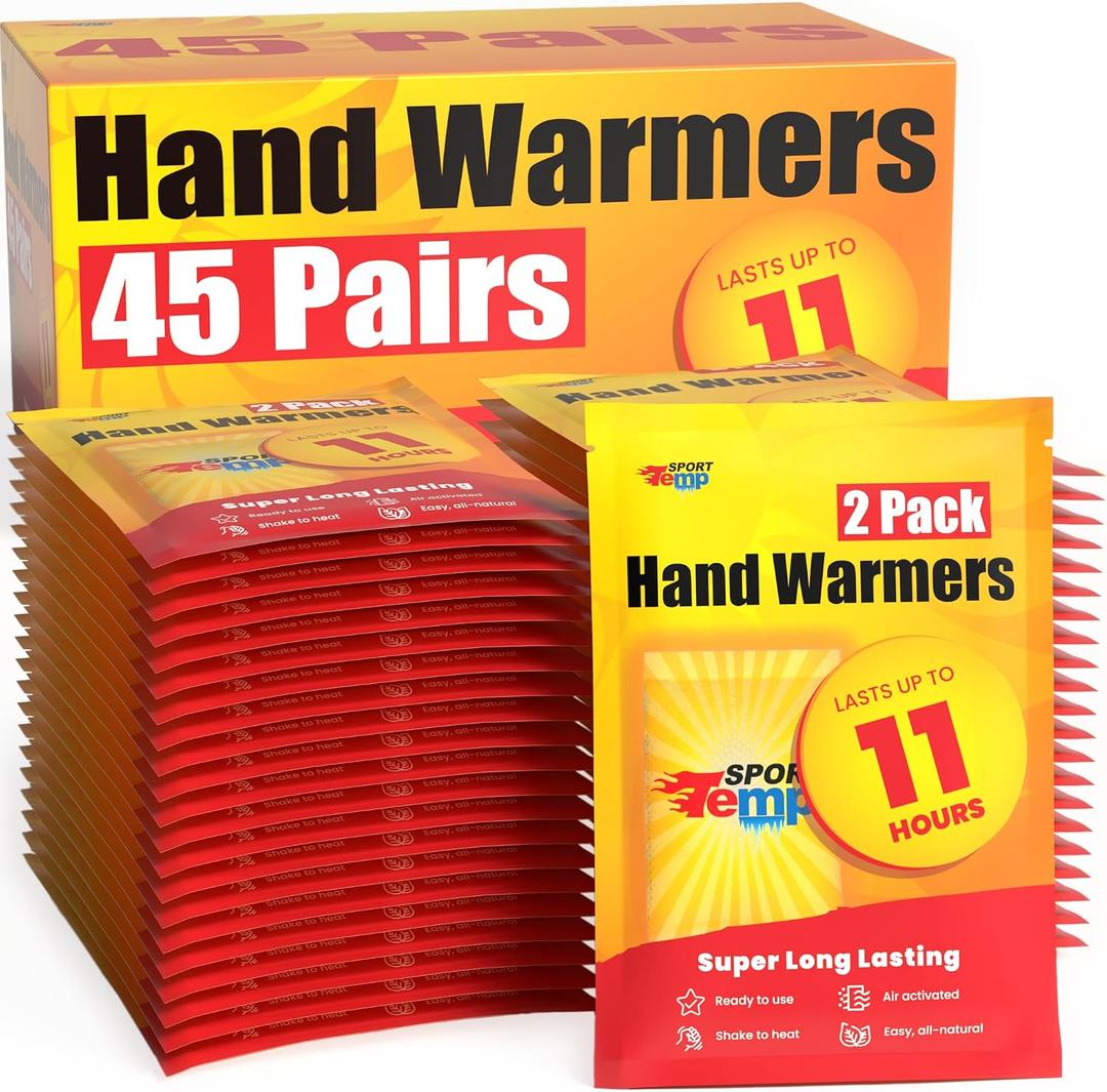 Hand Warmers - Up to 11 Hours of Heat, Super Long Lasting - Easy, All Natural - Air Activated, for Body, Hands & Toes - Odorless Hot Hand Warmer - Sport Temp, 45 Pairs
