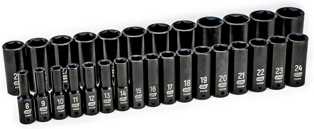 GEARWRENCH 29 Pc. 1/2" Drive 6 Pt. Impact Socket Set, Deep, Metric - 84935N