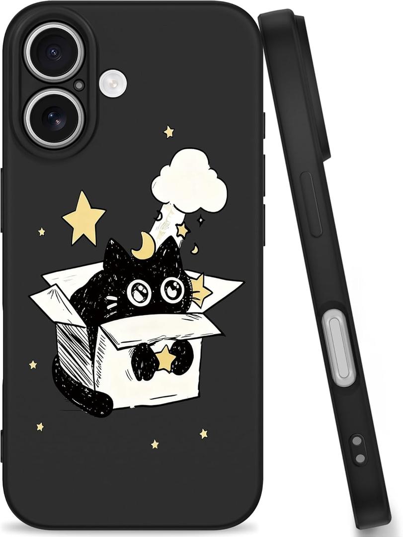 USLAI Case for iPhone 16, with Cute Pattern Design, Slim Fit, Shockproof Soft TPU Protective Cover, Supports Wireless Charging - Boxy Cat