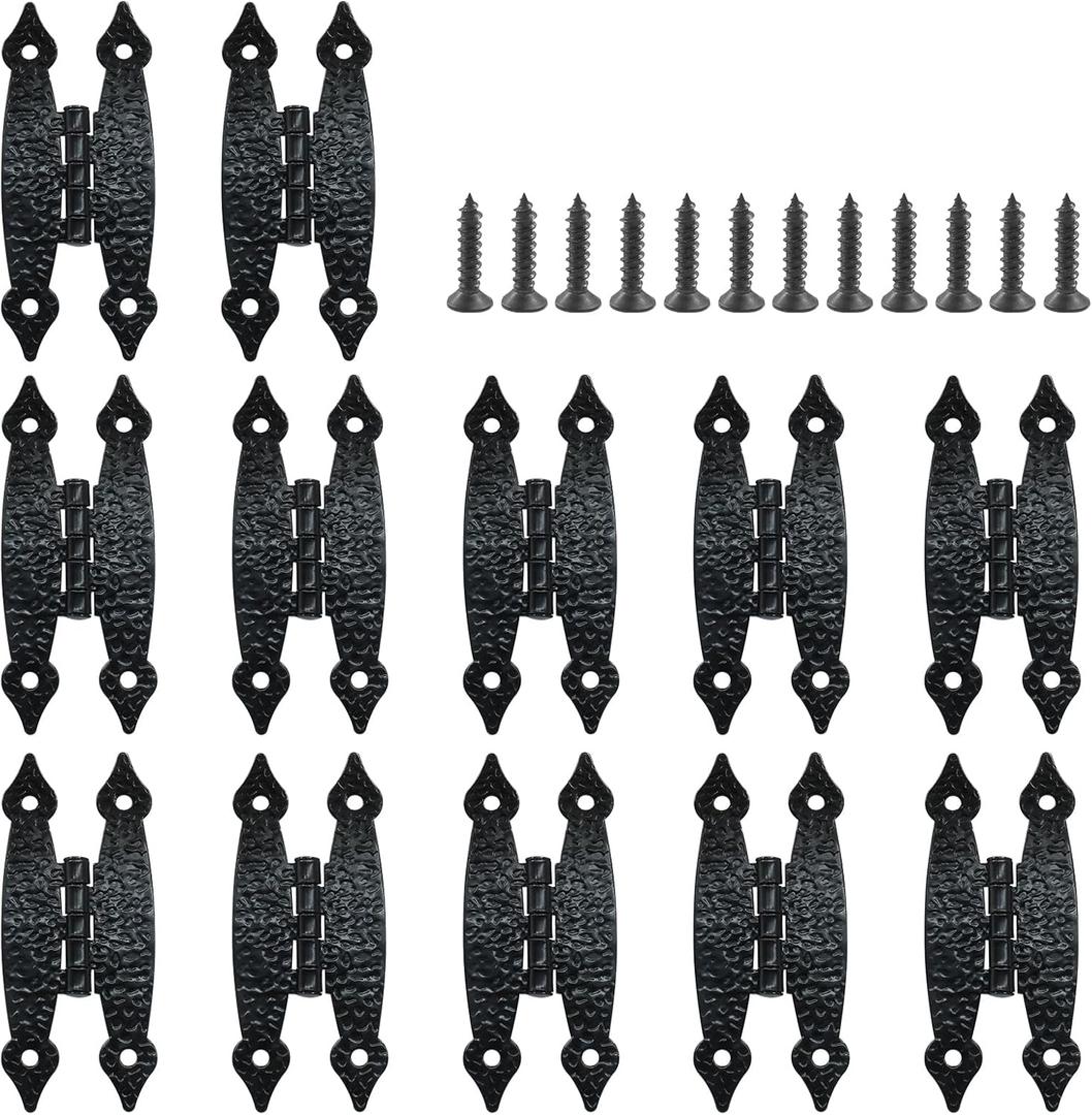 Murtenze 12 Pack 3.5 Inch Black Antique H Hinge Cold Rolled Steel Cabinet Hinge Flat Flush Mount Door Hinges Decorative Hinges for Cabinet Drawer Jewelry Box