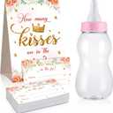 Fuutreo 52 Pcs Guess How Many Baby Shower Game Favors Includes Big Baby Bottle Large Standing Sign with 50 Small Cards Floral Greenery Decorations for Girl Boy Gender Reveal Party Game(Pink Floral)