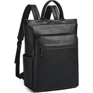 Leather Laptop Backpack for Women, Travel Backpack Purse Fits 15.6 Inch Laptop, Casual Daypack with Laptop Compartment for Teachers College Work Business Nurse Weekender, Black