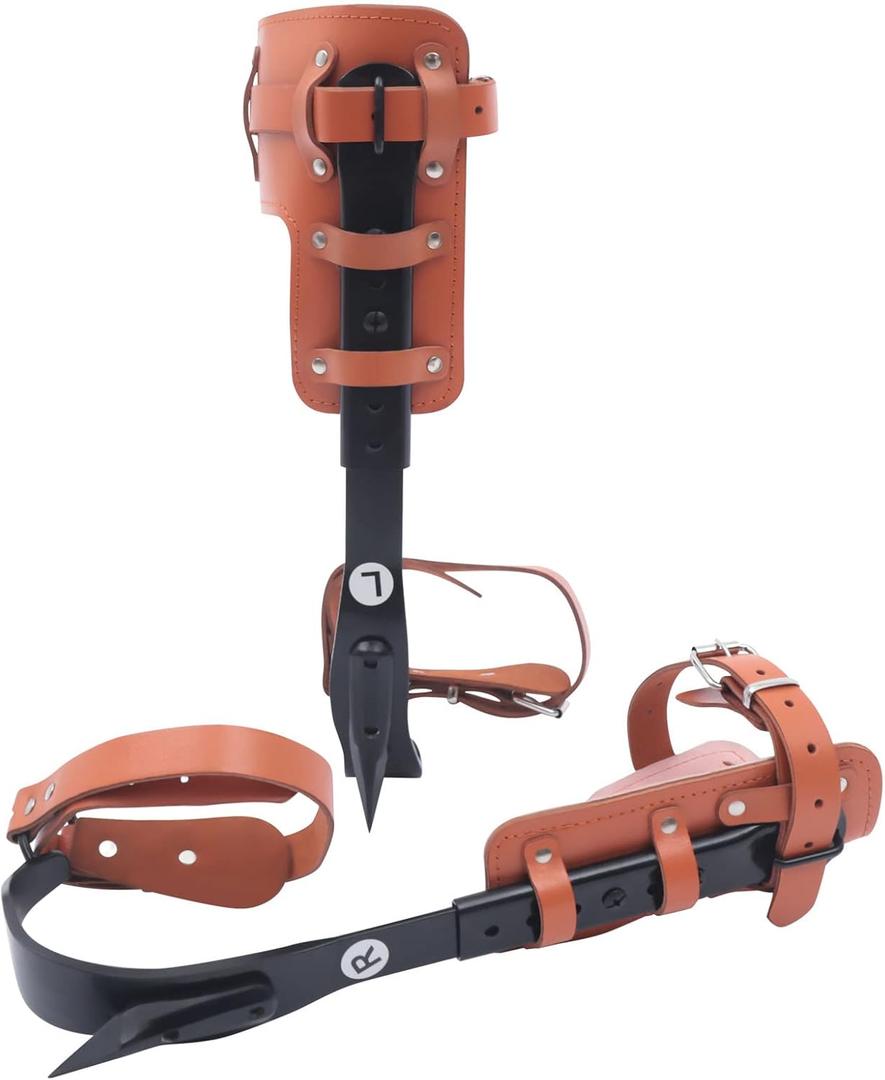 LENJKYYO Tree Climbing Spike Set, Adjustable Climbing Spurs Steel, Climber Gaffs Tools, Climbing Gears with Cattle Hide Leggings Straps and Protect Claw for Felling Trees, Picking Fruit, Hanging
