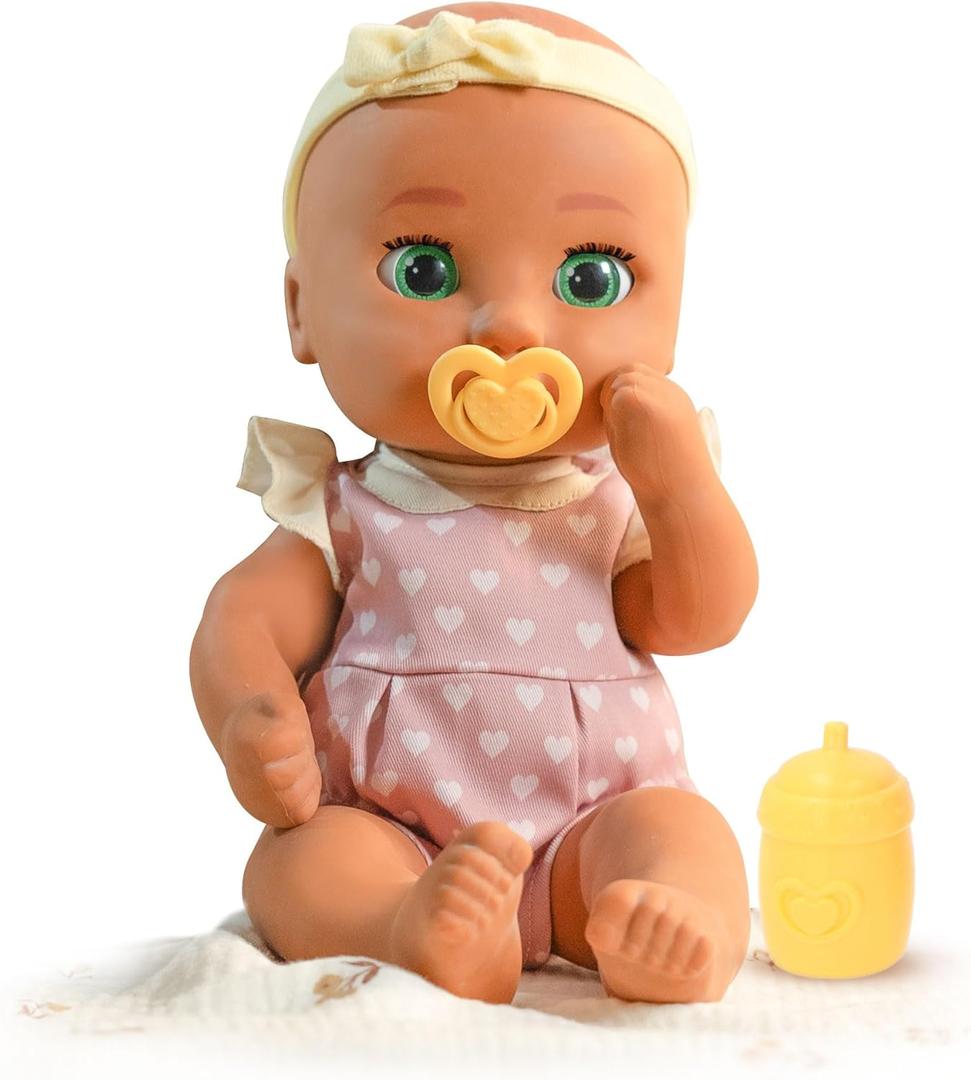 IMC Toys Be Loved Babies Alex 15" Realistic Soft Body Baby Doll with Open/Close Eyes with Bottle, Pacifier, Headband, & Outfit|Pink| Ages 18M+