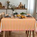 Whaline Scalloped Edge Orange Pink Striped Tablecloth Waterproof Fabric Tablecloth Rectangle Table Cover for Home Kitchen Table Decoration, 55 x 70 Inch