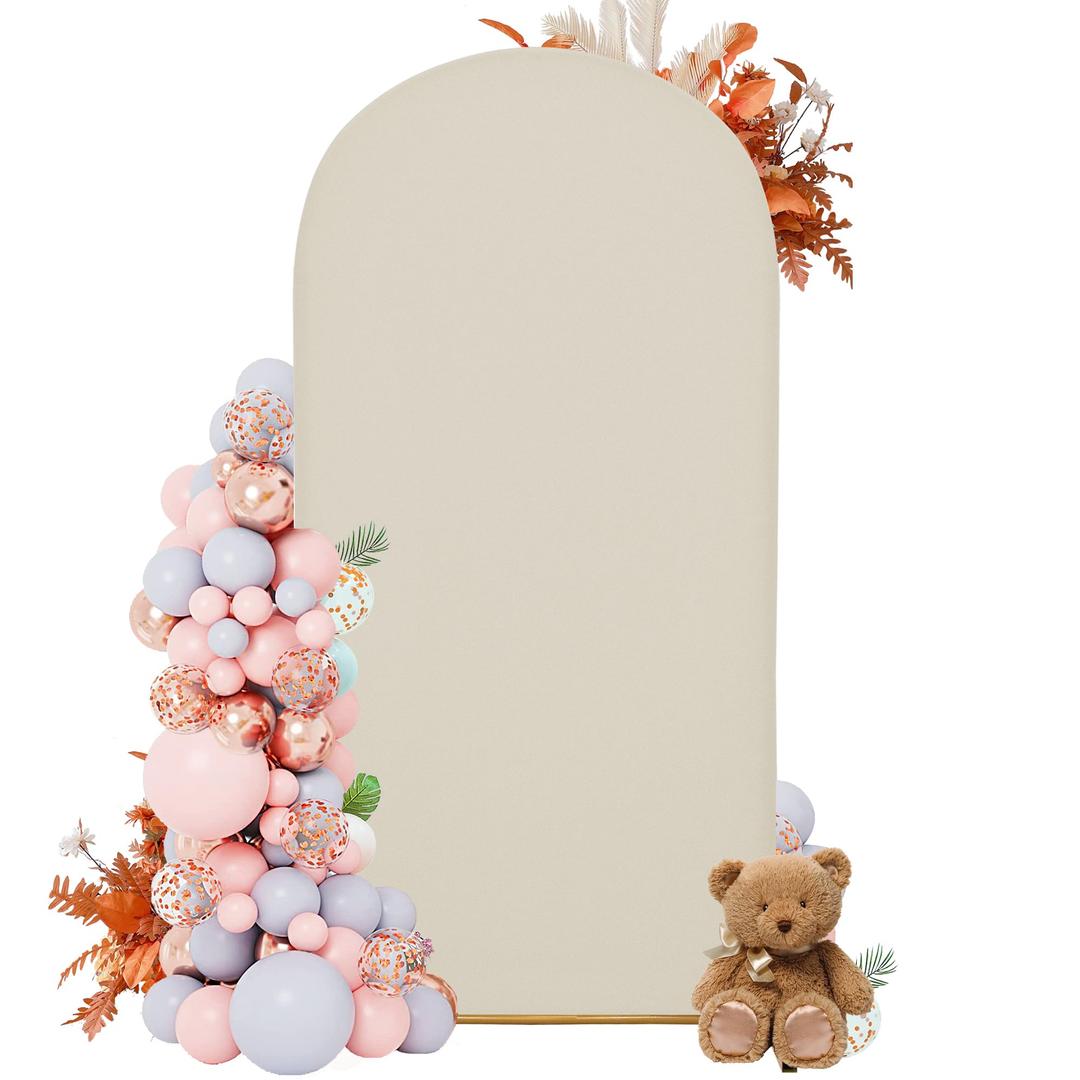 DREAHOTEXTIL 7.2FT Arch Covers,Arch Backdrop Stand Fitted Cover for Wedding Birthday Party Ceremony Banquet Decoration(Off-White,Cover Only)