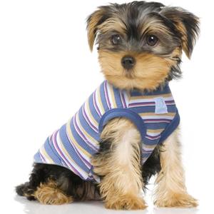 Striped Teacup Pet Dog T-Shirts, 100% Cotton Tank Vest for Small Dogs and Cats, Sleeveless Puppy Clothes for Chihuahua Yorkie Blue Yellow, X-Small