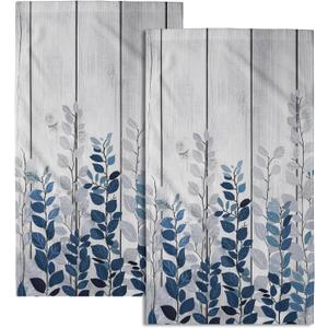 Giwawa Blue Eucalyptus Leaves Hand Towels Set of 2 Rustic Wood Soft Guest Bath Towel Kitchen Dish Towels Spa Home Bathroom Decorations