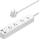 Amazon Basics Rectangle Power Strip 3 Outlet 3 USB Ports, 1 USB-C and 2 USB-A, 5 ft Extension Cord, for Home, Office, Travel, White