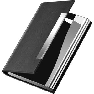 Padike Business Card Holder/ Case Professional PU Leather & Stainless Steel Multi Wallet Credit Card ID Case/Holder for Men & Women. (Black)