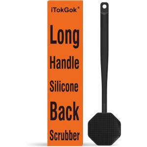 iTokGoK Premium Silver-Infused Silicone Back Scrubber with Long Handle Back Brush for Shower,Back Brush Long Handle for Men and Women,Ergonomic No-Slip Handle, Long-Lasting (Black)