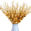 FOIMAS Gold Artificial Eucalyptus Stems,36pcs Faux Eucalyptus Branches Leaves Decor for Floral Arrangement Wedding Bouquet Home Decoration