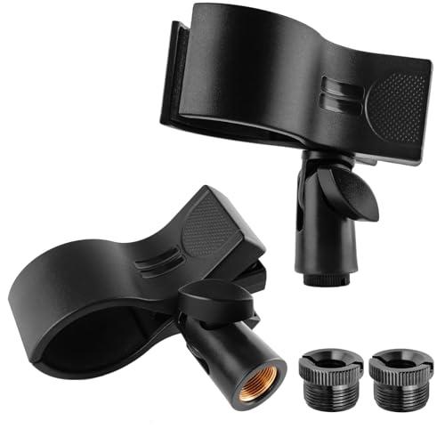 BILIONE Microphone Holder, Large Mic Accessory Clip for Stands, Fit for Most Condenser and Wireless Microphones with Outer Diameter Range 1.26" from 2.3", with a 5/8" to 3/8" Screw Adapter(2Pcs)