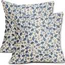 Blue Floral Pillow Covers 18x18 Set of 2 Vintage Rustic Old Style Cute Small Flower Blue Cream Print Decorative Outdoor Pillowcases Farmhouse Throw Cushion Case Decor for Couch Sofa Bed