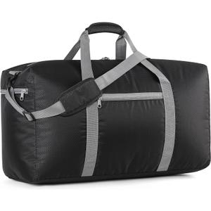 65L Foldable Travel Duffle Bag - Large Luggage Storage Bag for Weekender Travel Sport Camping - Black