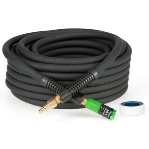 Yolass 3/8 Inch  50FT Hybrid Air Hose, Air Compressor Hose, 5 IN 1 1/4 Industrial Quick coupler Fittings, All-Weather Flexibility, Heavy Duty, Lightweight Compressor Hose Short(Black)