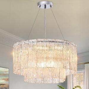 Modern Chrome Chandeliers, 20 7-Light Crystal Glass Ceiling Pendant Light Fixtures Luxury Round Chandelier 2 Tiers Hanging Lighting for Dining Room Foyer Living Room Bedroom