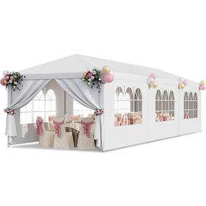 10x30 Party Tent Outdoor Canopy Tents for Parties with 8 Removable Sidewalls Heavy Duty Waterproof Gazebo Shelter for BBQ, Wedding, Events, Camping, Birthday Party, Backyard and Patio
